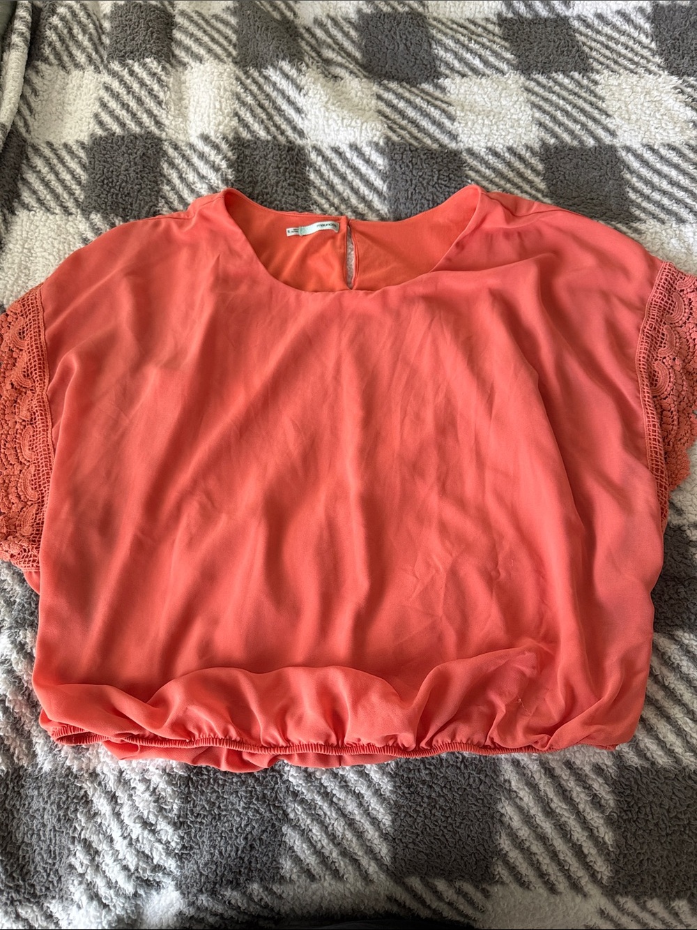 Maurices Coral Short-Sleeve Blouse with Lace Trim